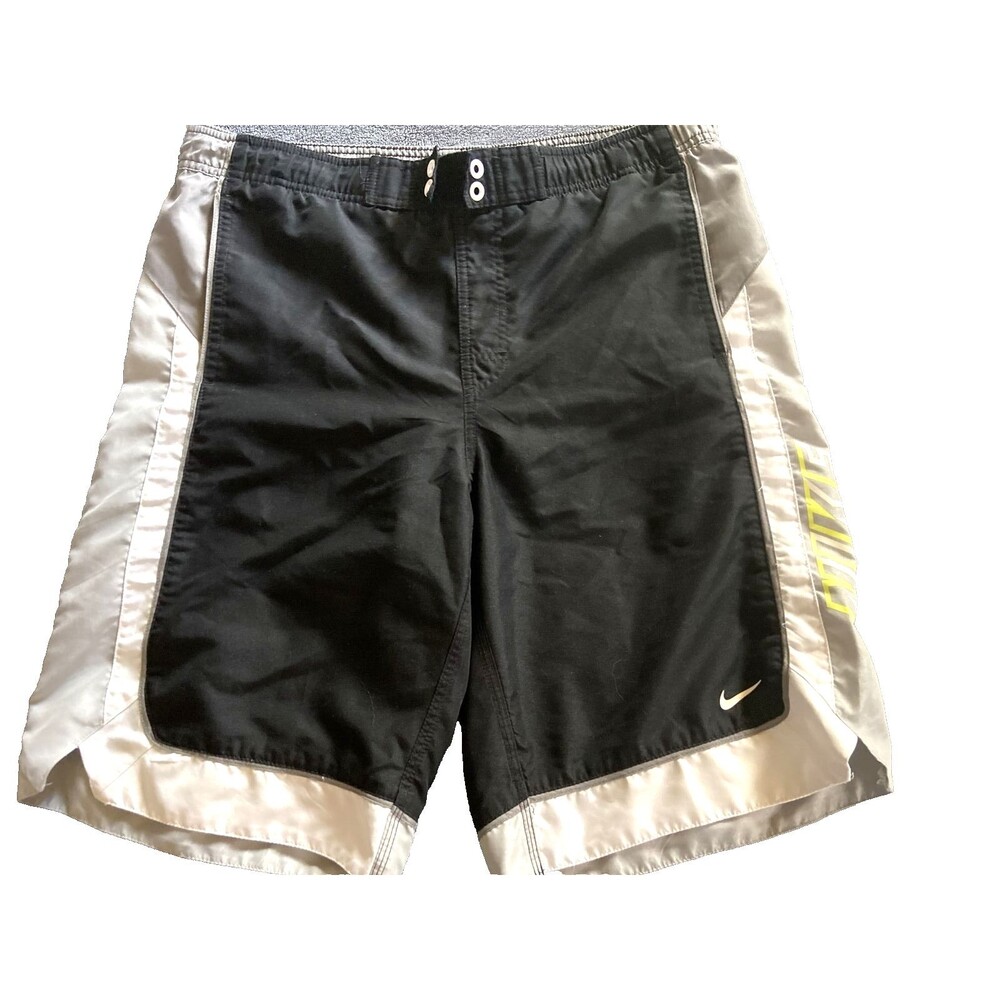 Nike Swim Shorts Board Shorts Men's, Small, Black Gray, White Lined, Pockets